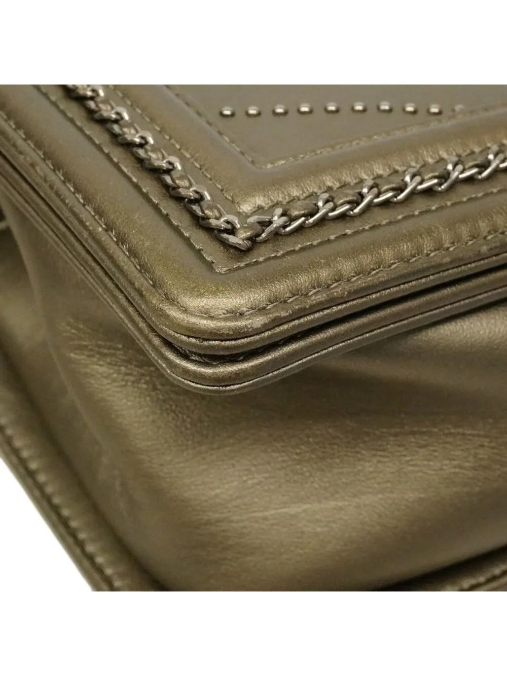 Chanel Shoulder Bag Boy Leather Gray Silver
